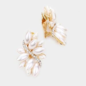 Swirl Faux Pearl Marquise Crystal Clip On Earrings NWT